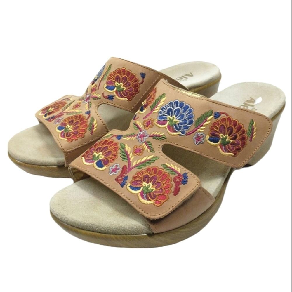 Alegria Linn Embroidered Leather Sandal size 39